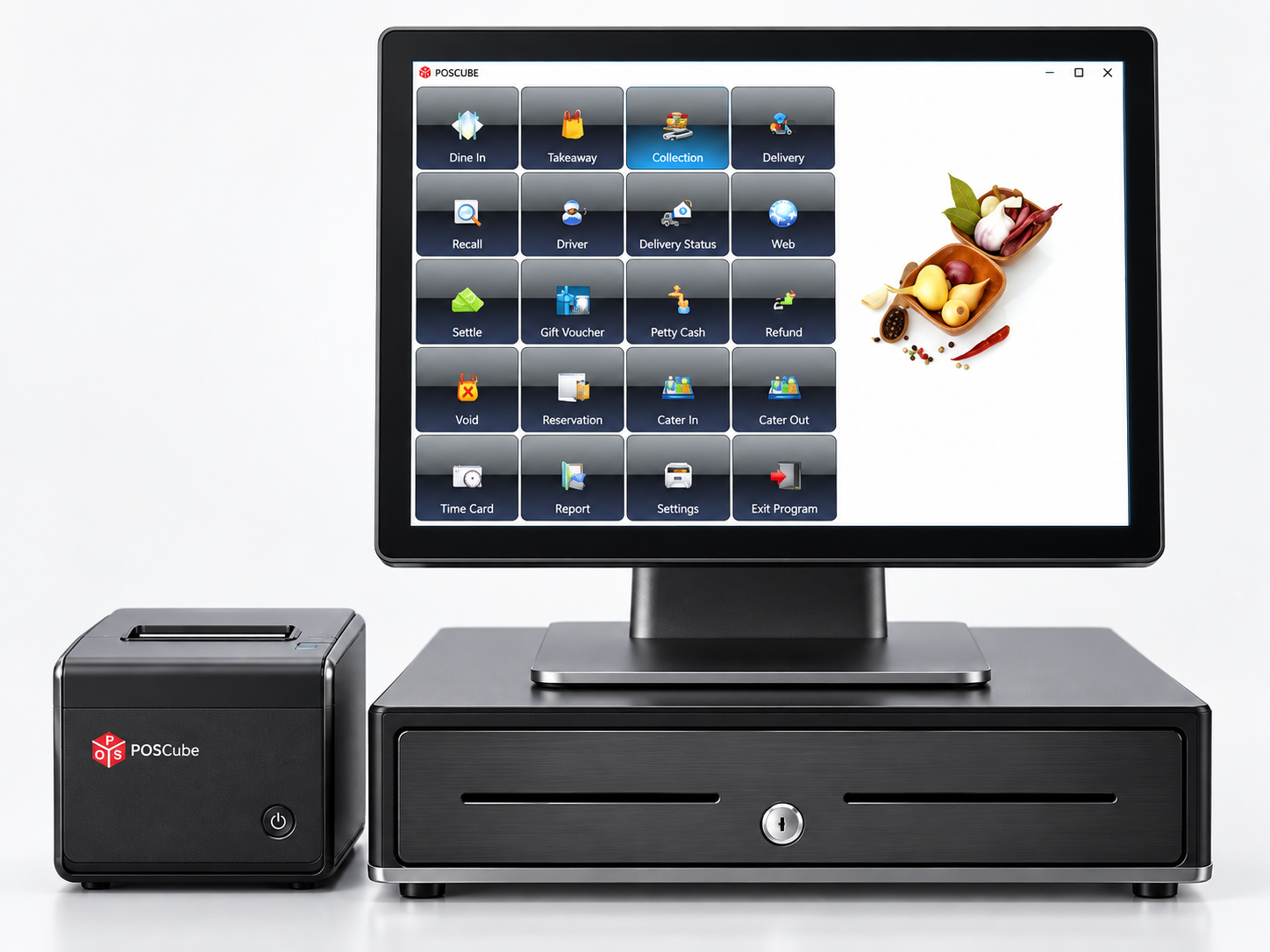 Modern POSCube EPOS terminal, receipt printer and cash drawer